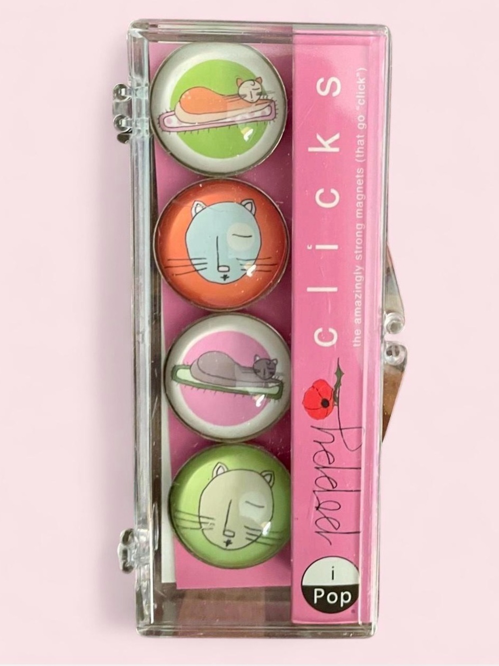 Vintage Y2K New iPop Poppy Playful Cats Strong Fridge Magnet Set of 4 Cat Art